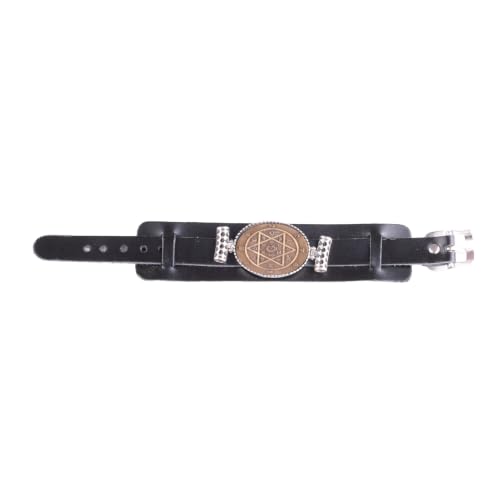 KAMBO Genuine Leather Cuff Bracelet for Men, Metatron Cube Symbol Medallion in 925 Sterling Silver Frame, Handmade Wide 