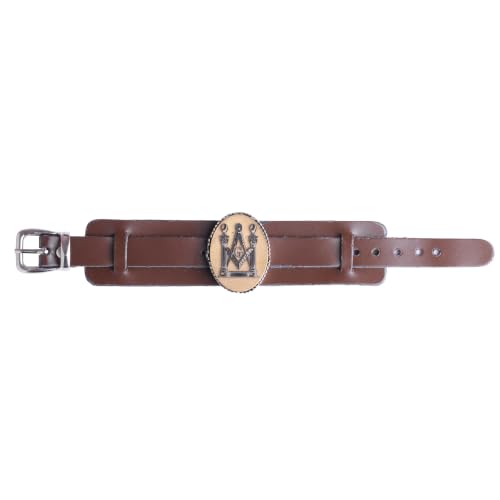 KAMBO Genuine Leather Cuff Bracelet for Men, Masonic Medallion in 925 Sterling Silver Frame, Handmade Wide Wristband, Ad