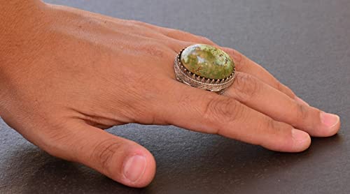 KAMBO Handmade Genuine Natural Arizona Turquoise Gemstone Men's Ring, Ottoman Seal Design, Vintage Statement 925 Solid S