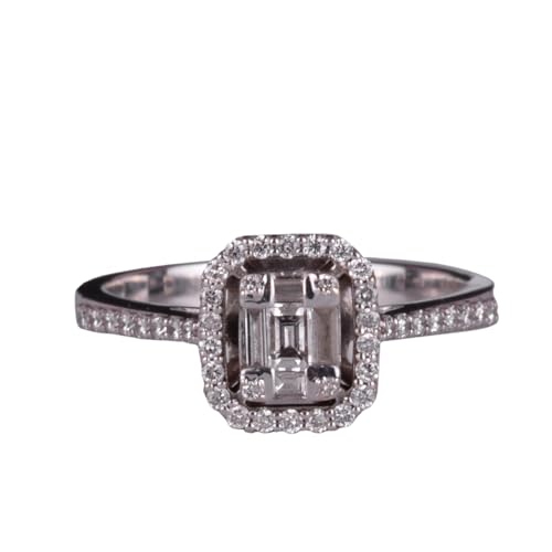 KAMBO 0.41 Ct White Diamond Engagement Ring for Women Handmade 925 Sterling Silver Modern Wedding Band Statement Jewelry