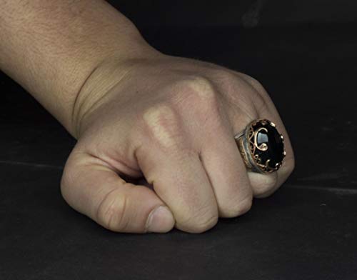 KAMBO Handmade 925 Sterling Silver Unisex Garnet Ring, Vintage Ottoman Empire Religious Design, Statement and Women, Uni