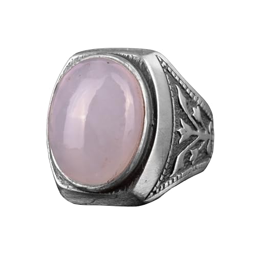 KAMBO Handmade Natural Moonstone Men's Sterling Silver Ring Adjustable 925 Silver Gemstone Statement Jewelry Vintage Des