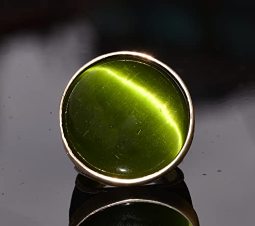 KAMBO Sterling Silver Ring with Large Round Cat's Eye Stone, Handmade 925 Sterling Silver Unisex Statement Ring, Modern 