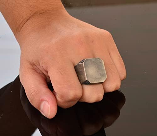 KAMBO Handmade Men's Vintage 925 Sterling Silver Statement Ring - Classic Adjustable Band, Timeless Design, No Gemstone,