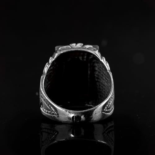 KAMBO Natural Sapphire Men's Ring 925 Sterling Silver Byzantine Style Handmade Vintage Gemstone Statement Ring Gift for 