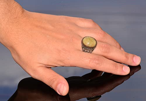 KAMBO Handmade Men's Minimalist Yellow Sapphire Ring 9.05 Carat, 925 Sterling Silver, Natural Gemstone Statement Jewelry
