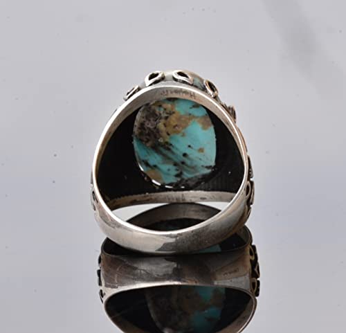 Genuine Real Arizona Turquoise Gemstone Ring, 17.00 Carat, Solid Sterling Silver Men's Turquoise Ring