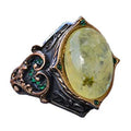925 Sterling Silver Men's Ring with Natural Prehnite Stone, Ottoman Style Ring, Green Prehnite Stone
