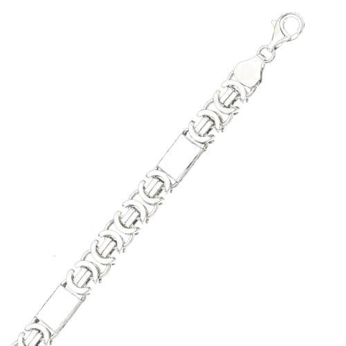 KAMBO Handmade 925 Sterling Silver Byzantine King Chain Necklace with Polished Bar Stations Şarnelli Design, Unisex Stat
