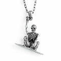 KAMBO 925 Sterling Silver Skeleton Necklace – Snowboard Necklace – Gothic Skull Jewelry – Handmade Extreme Sports Necklace – Unique Gift for Her