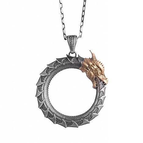 KAMBO Ouroboros Dragon Necklace for Men - 925 Sterling Silver Handmade Scandinavian Style Jewelry with Symbol of Infinity and Rebirth (Gold Plated)