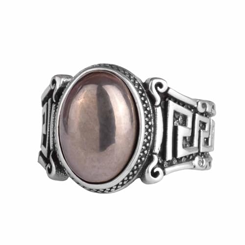 KAMBO 925 Sterling Silver Men’s Ring with Pyrite – Handmade Vintage Labyrinth Pattern Statement Ring