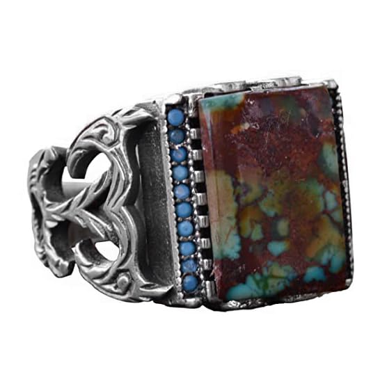 KAMBO Handmade Vintage Style-3 Sterling Silver Ring for Men with Genuine Natural Arizona Turquoise Gemstone - 925 Sterli