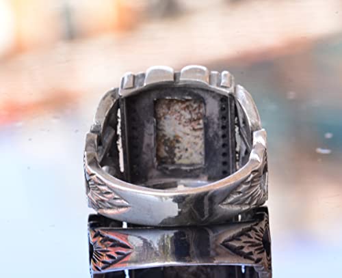 KAMBO Genuine Arizona Turquoise Men's Ring - Handcrafted 925 Sterling Silver - Unique Vintage Design - Authentic Gemston