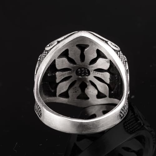 Falcon Jewelry KAMBO Handmade 925 Sterling Silver Ottoman Sign Ring for Men, Adjustable Vintage Middle East Pattern Stat