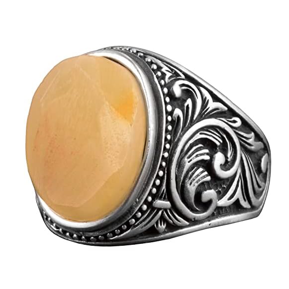 Natural Amber Stone Ring - Minimalist Design, 925 Sterling Silver