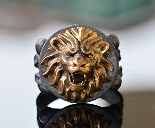 Lion Bronze Piece Men's Statement Ring, Sterling Silver Ring For Men, Handmade Ring
