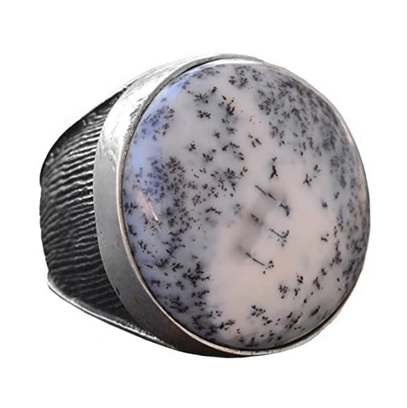 KAMBO Real Dendritic Opal Stone Ring - Large Ring - 925 Sterling Silver