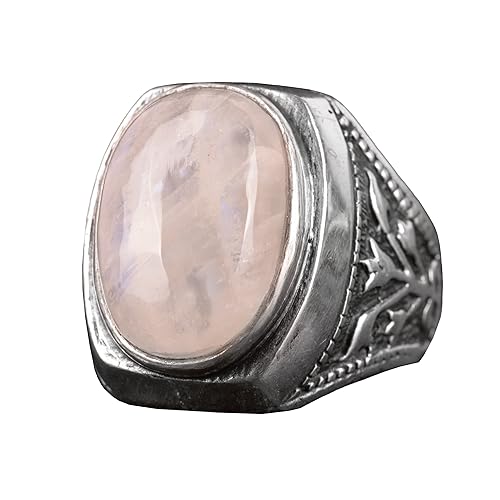Falcon Jewelry Men's sterling silver ring, natural rainbow moonstone gemstone (Adjustable), White