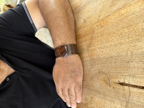 KAMBO Genuine Leather Cuff Bracelet for Men, Blood Stone Natural Gem in 925 Sterling Silver Frame, Handmade Wide Wristba