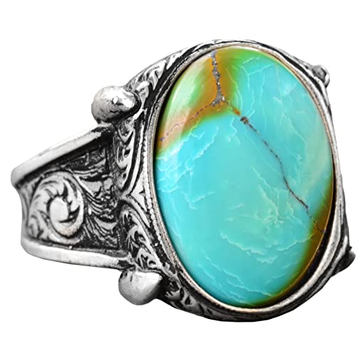 KAMBO Men's Handmade Natural Turquoise Ring in 925 Sterling Silver, Classic Vintage Style-1 Statement Jewelry, Healing C