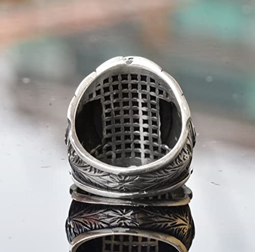 KAMBO Handmade Genuine Natural Bloodstone Ring 11.15 Carat, 925 Sterling Silver Ottoman Signet Ring, Middle Eastern Ethn