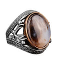 Natural Yemeni Agate Stone Silver Men's Ring