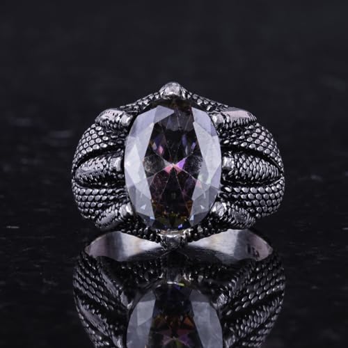 KAMBO Sterling Silver Claw Ring with Created Mystic Topaz – Handmade 925 Sterling Silver Ring for Sagittarius Balance an