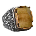 Yellow Sapphire Ring, Silver Yellow Sapphire Ring, 925 Sterling Silver Men's Ring, Large Ring