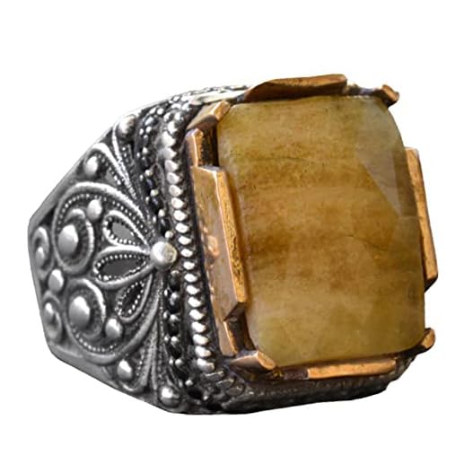 Yellow Sapphire Ring, Silver Yellow Sapphire Ring, 925 Sterling Silver Men's Ring, Large Ring