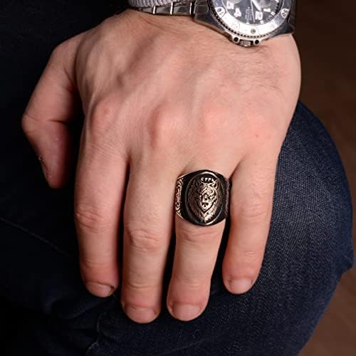 KAMBO 925K Sterling Silver Wolf Ring - Men's Ring with Striking Wolf Head Design for Bold Style and Symbolic Power