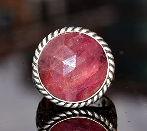 KAMBO Handmade 925 Sterling Silver Ruby Ring for Men, Genuine 19.20 Carat Red Gemstone Statement Birthstone Ring, Vintag
