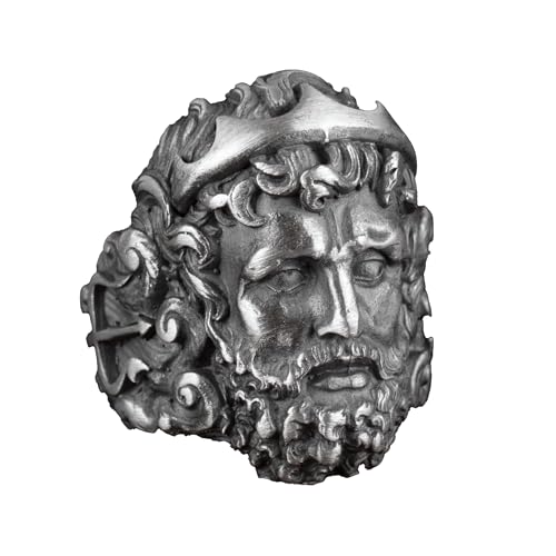 KAMBO Handmade 925 Sterling Silver Roman God Neptune Ring for Men, Gothic Trident Engraved Greek Mythological Design, Vi