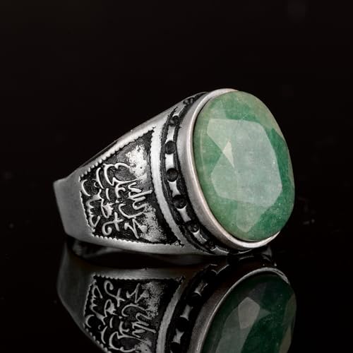 KAMBO Handmade Natural Emerald Ring for Men, 925 Sterling Silver Vintage Statement Jewelry, Elegant, Classic Men's Emera