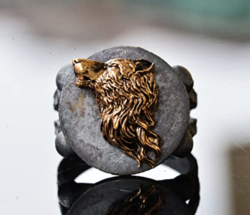 Wolf Bronze Piece Men's Statement Ring, Sterling Silver Ring For Men, Handmade Ring