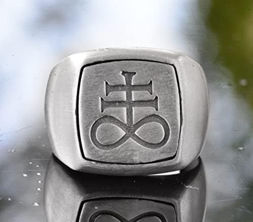 KAMBO Handmade Men's Lucifer Sigil Ring in 925 Sterling Silver - Minimalist Satanic Leviathan Cross Signet, Bold Adjusta