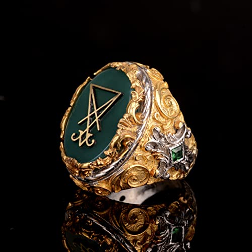 KAMBO Jade Stone Ring Men’s 925 Sterling Silver Signet Ring Handmade Gold Plated King Style Vintage Statement Jewelry Bi