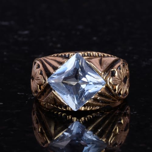 KAMBO Handmade 925 Sterling Silver Ring with Created Aquamarine Stone, Modern Unisex Design, Gold Plated, Elegant Statem