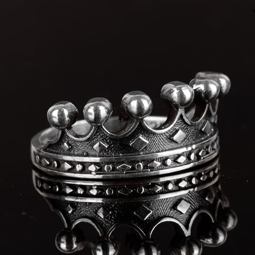 Falcon Jewelry KAMBO Handmade 925 Sterling Silver Crown Motif Ring for Men – Vintage Statement King Style Band, Unique S