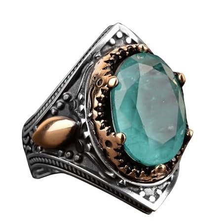 Handmade Vintage Men's Ring - Made with 925 Sterling Silver, Paraiba Stone, Artisan Jewelry