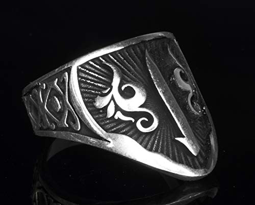 KAMBO 925 Sterling Silver Men's Archery Thumb Ring Handmade Vintage Statement Jewelry with Turkish Ottoman Ethnic Art De