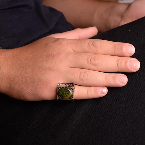 Falcon Jewelry KAMBO Handmade 925 Sterling Silver Bloodstone Falcon Ring for Men, Vintage Adjustable Gemstone Statement 