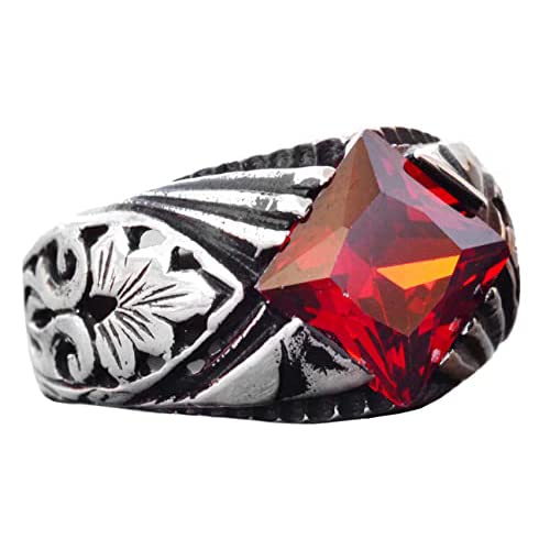 925 Sterling Silver Men's Ring - Handmade Minimalist Synthetic Garnet Stone Ring