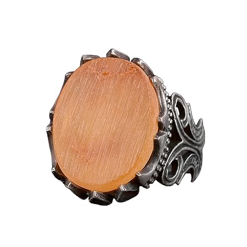 Natural Amber Stone, 925 Sterling Silver Men's Ring