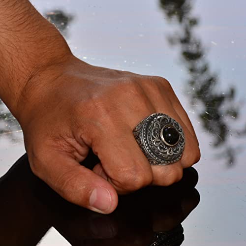 KAMBO Handmade Natural Australian Opal Men's Ring, Large Statement Gemstone Ring in 925 Sterling Silver, Unique Vintage 