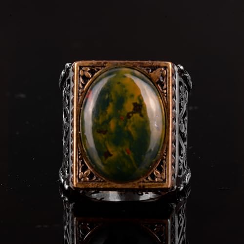 Falcon Jewelry KAMBO Handmade 925 Sterling Silver Bloodstone Falcon Ring for Men, Vintage Adjustable Gemstone Statement 