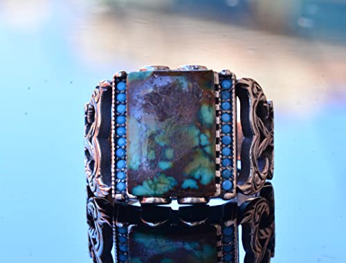 KAMBO Handmade Vintage Style-3 Sterling Silver Ring for Men with Genuine Natural Arizona Turquoise Gemstone - 925 Sterli