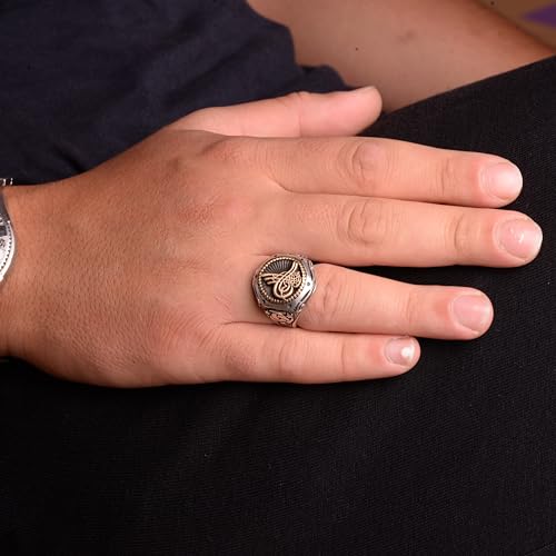 Falcon Jewelry KAMBO Handmade 925 Sterling Silver Ottoman Sign Ring for Men, Adjustable Vintage Middle East Pattern Stat