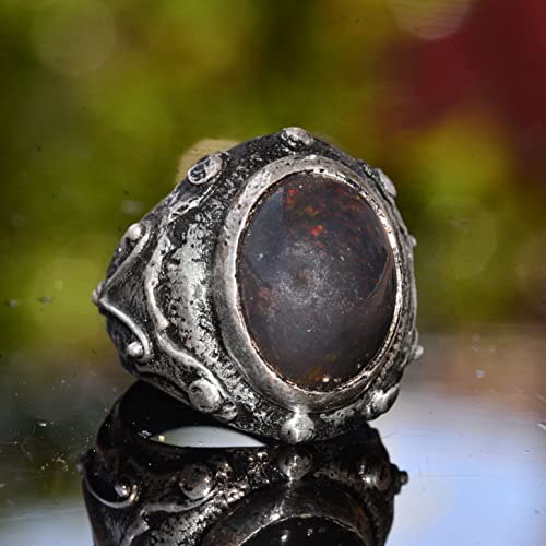 KAMBO Handmade Ethiopian Opal Ring for Men, Genuine Natural Opal Gemstone, 925 Sterling Silver, Vintage Style-1 Design, 