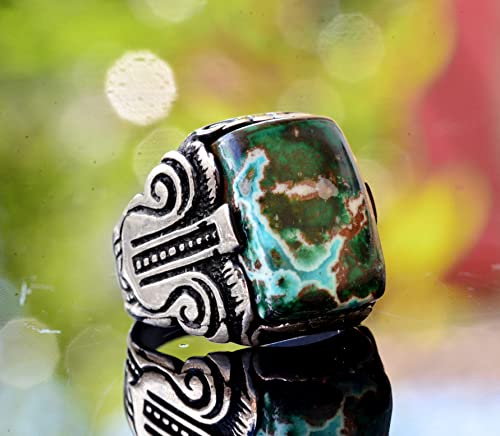 Real Natural Arizona Turquoise Gemstone Ring, 18.30 Carat, Sterling Silver Ring For Men, Stacking Ring Gemstone